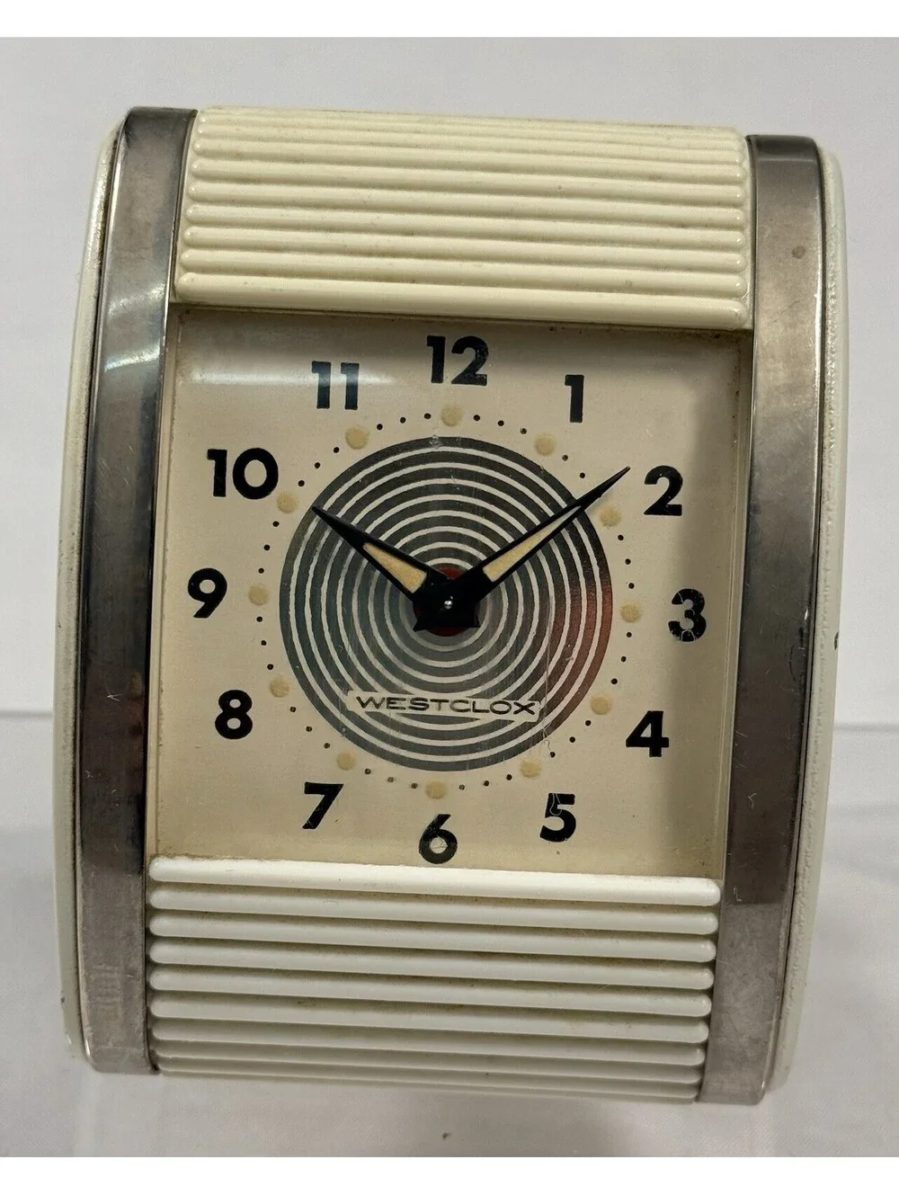 Westclox 1970’s Art Deco Roll Top Alarm Clock Cream Gold Wind Up Tested Works